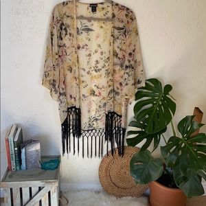 Boho Floral Fringe Kimono